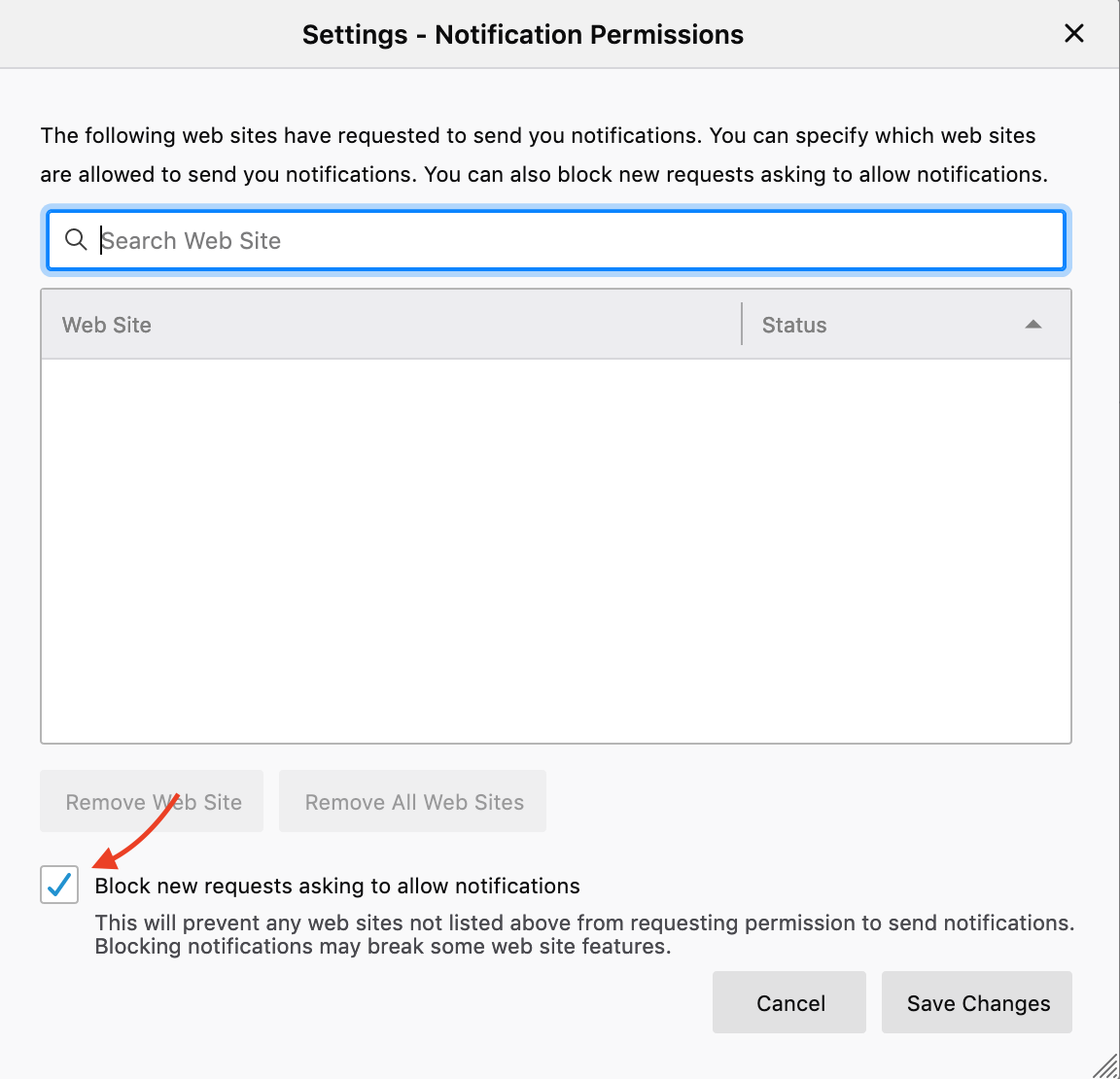 Block notifications in Firefox